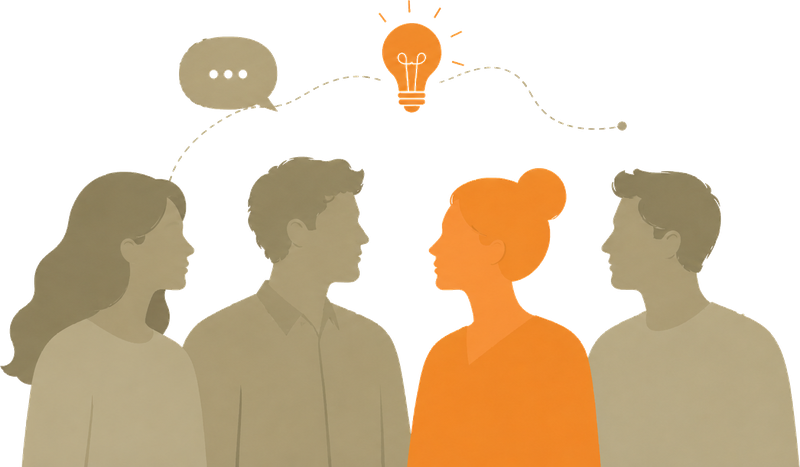 Illustration of creatives sharing an idea